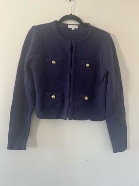 J Crew Navy Cropped Cardigan Gold Button Small Lady Jacket Quiet Luxury Preppy